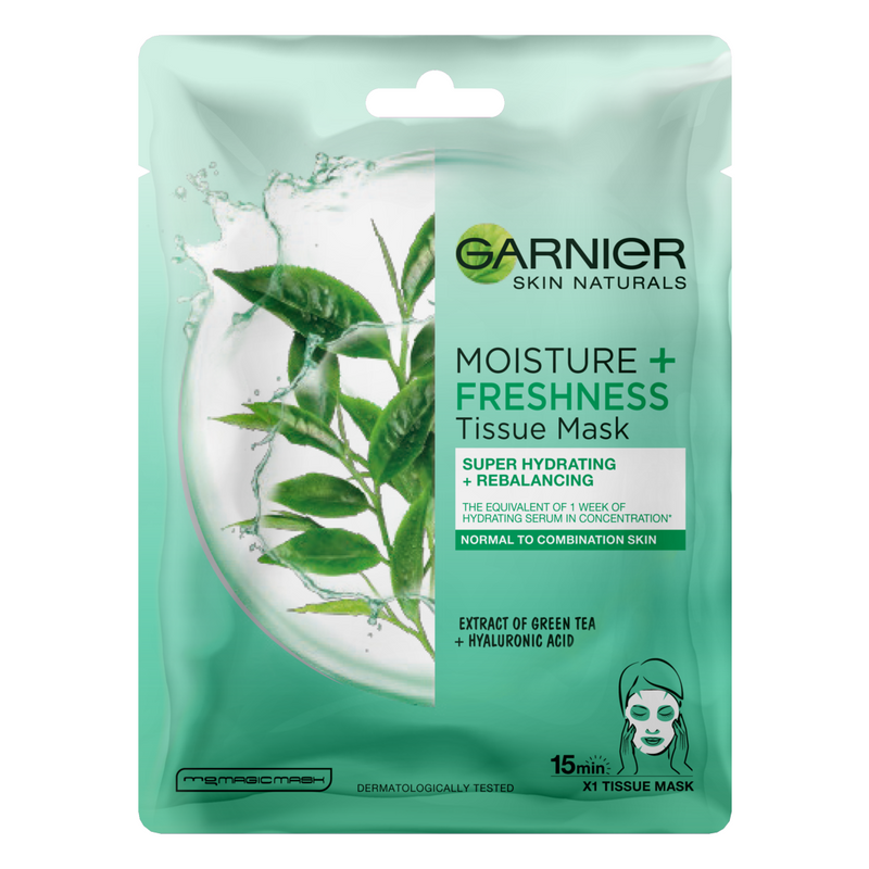 Garnier Skin Naturals Masca Servetel Moisture+ cu ceai verde pentru reimprospatare, 32 g
