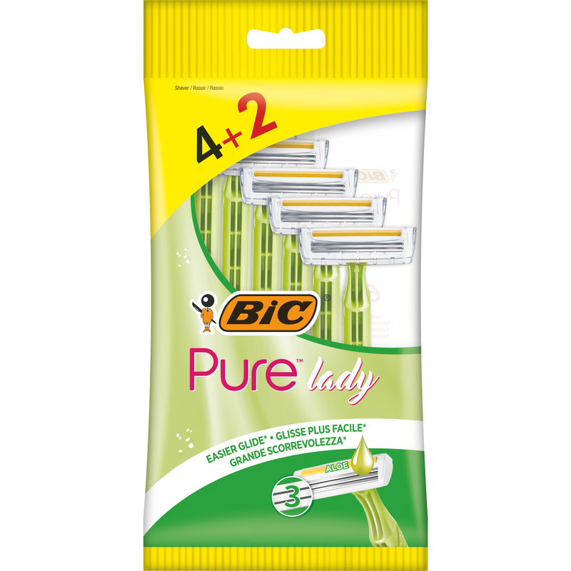 Aparat de Ras pentru femei BIC Pure 3 Lady, 3 lame, pachet promo, 4+2 bucati, verde