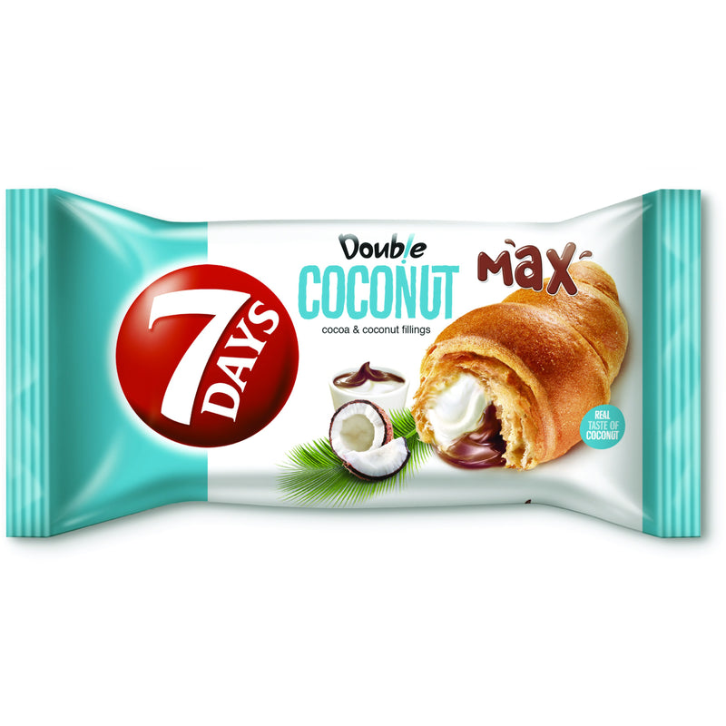 7 Days double croissant cu umplutura cu cacao si nuca de cocos 80gr