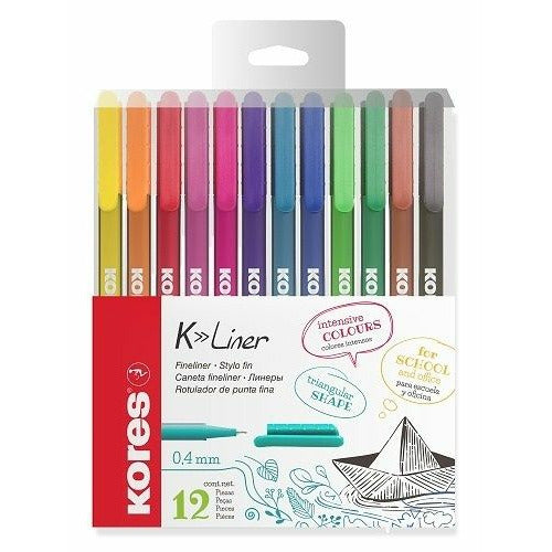 Kores K-Liner Fine Liner, varf 0.4mm, set 12 culori