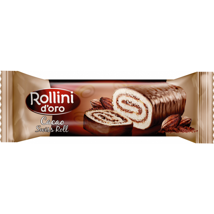 Rollini dOro Rulada cu blat de vanilie, crema de cacao si glazura de cacao 180g