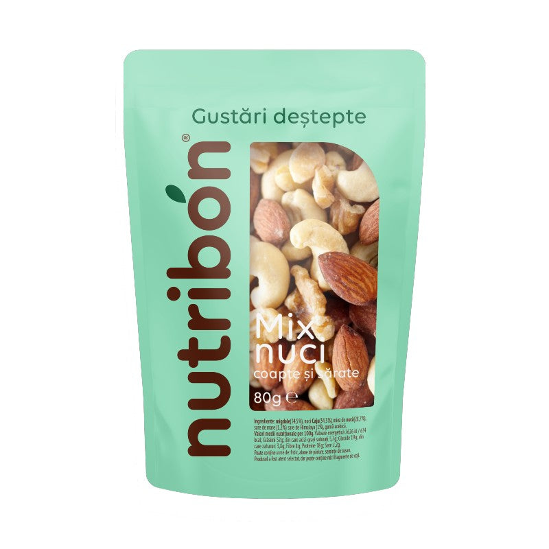 NUTRIBON Mix nuci coapte si sarate (migdale, nuci Caju, miez de nuca), 80g