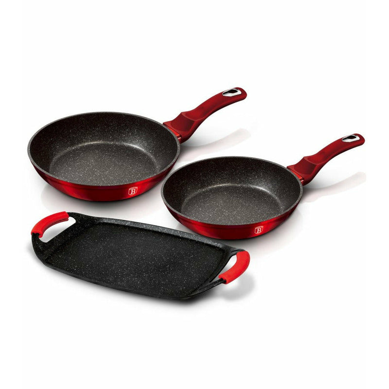 Berlinger Haus Set placa grill si 2 tigai marmorate Metalic Line Burgundy BH1668