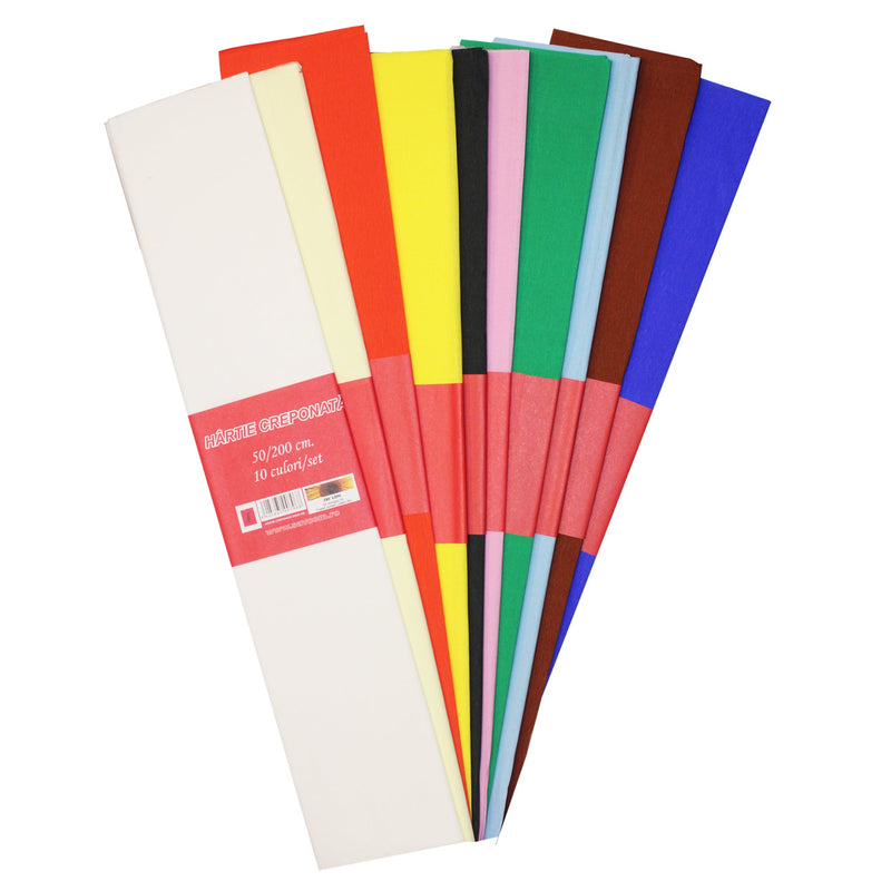 Set Hartie creponata 50x200 cm, 10 bucati, 10 culori diferite