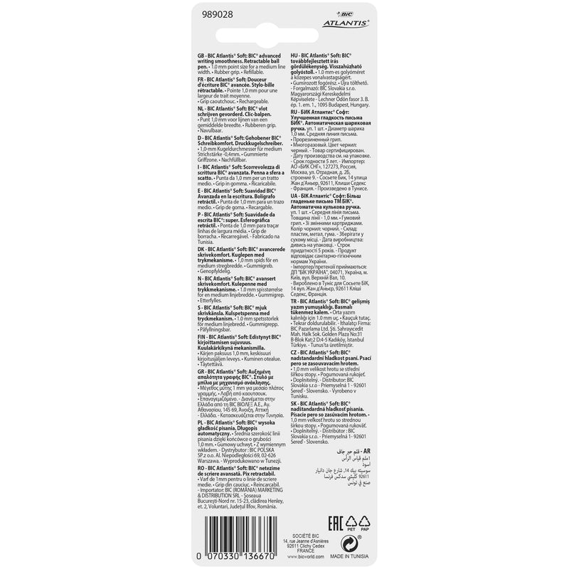 Pix retractabil BIC Atlantis Soft, 1.0 mm, negru, 1 bucata