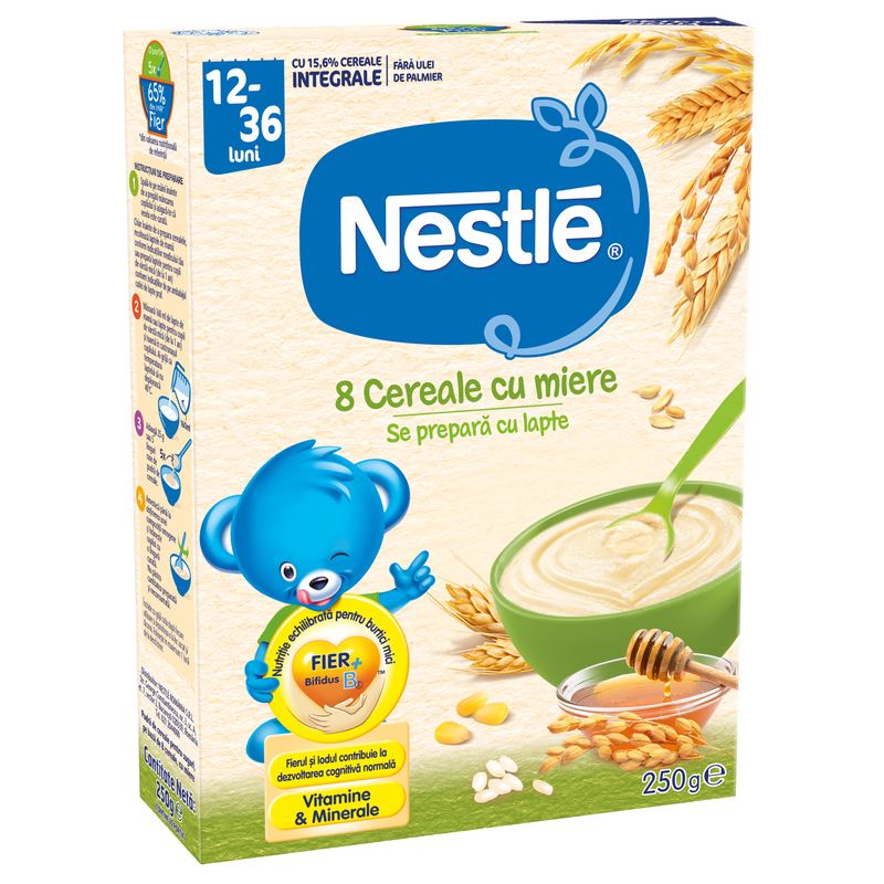 Cereale Nestle 8 Cereale cu Miere, 250 g, de la 12 luni