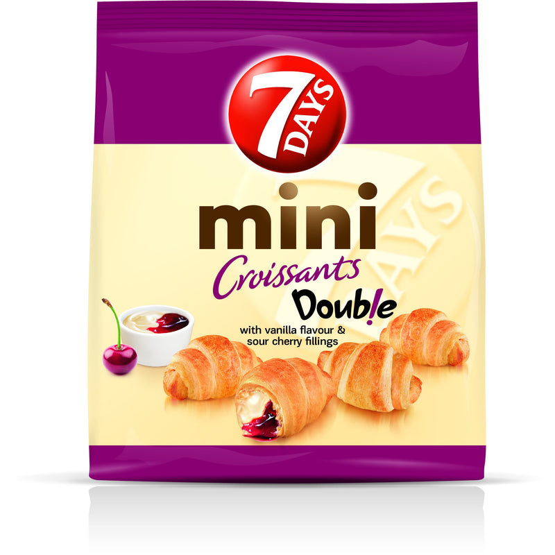 7 Days Mini Double mini croissante cu umplutura cu aroma de vanilie si visine 185gr