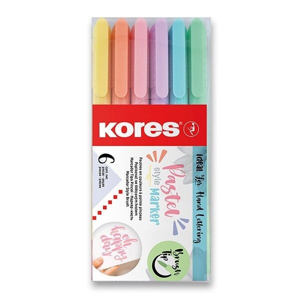 Set markere permanente Kores Pastel, varf tip pensula, 6 culori