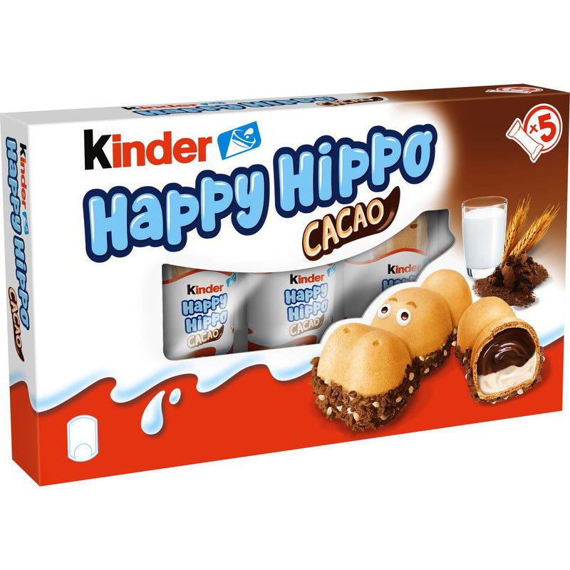 Kinder Happy Hippo Napolitana cu umplutura de lapte si cacao, 5 bucati, 104g