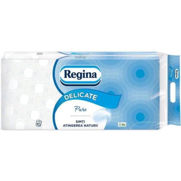 Regina Delicate Pure Hartie igienica, 3 straturi, 10 role, alb