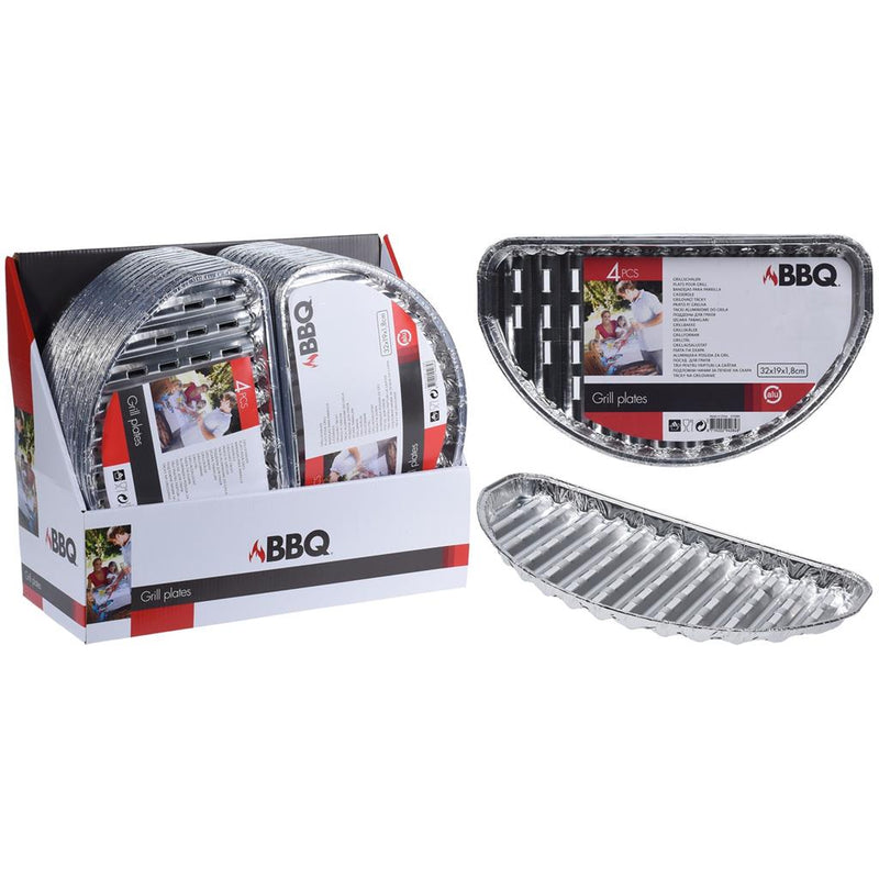 Set farfurii din aluminiu pentru gratar, 4 bucati, 32x19x1.8 cm