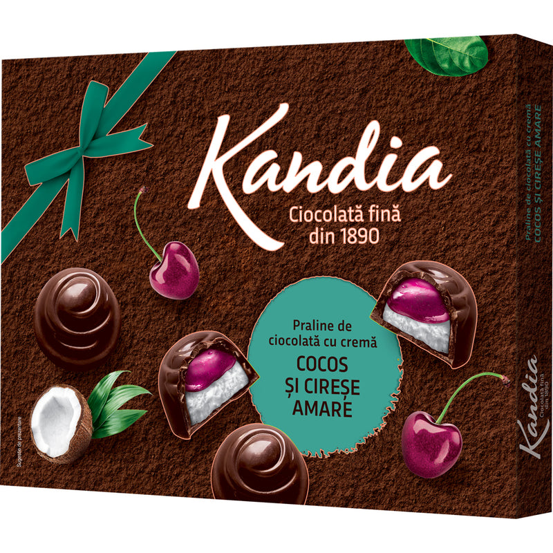 Kandia praline de ciocolata cu umplutura de cocos si cirese, 104 g