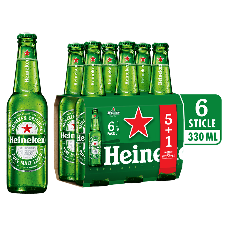 Heineken bere lager blonda, sticla 6x330ml (5+1)