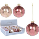 Glob de Craciun stralucitor din sticla cu decor de frunze si sclipici auriu, diamentru: 80mm