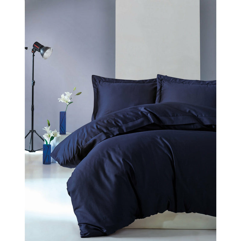 Lenjerie de pat dubla Elegant Dark Blue, 100% bumbac satinat, 4 piese