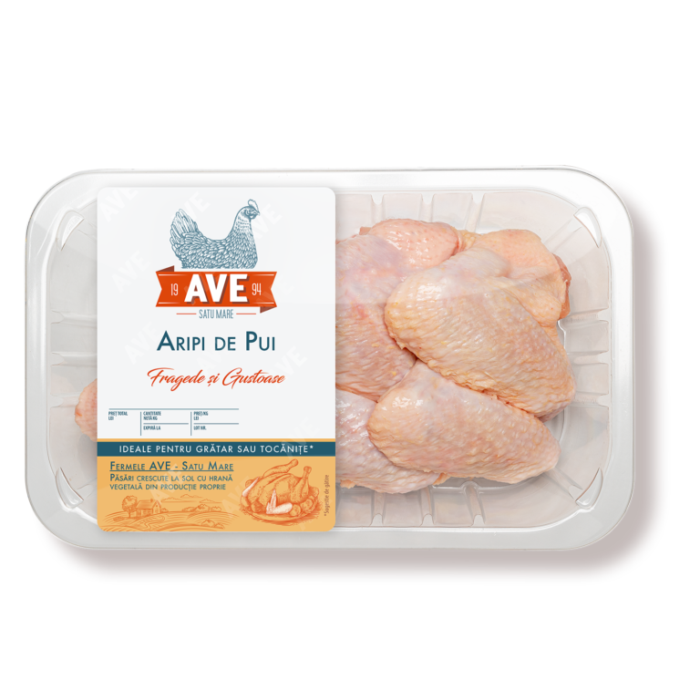 Ave aripi de pui, ambalate in atmosfera protectoare, per kg.