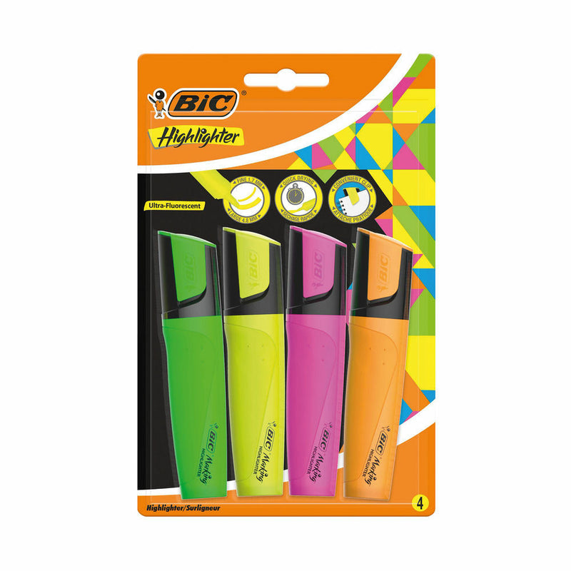 Bic Ultra Flourescent Marking Highlighter Flat, 4 bucati