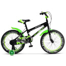 Bicicleta pentru copii Rich Baby R1803A, roti 18 inch, frane C-Brake, roti ajutatoare cu LED, cadru negru cu design verde, 5-7 ani