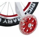 Bicicleta pentru copii Rich Baby R1804A, roti 18 Inch, frane C-Brake, roti ajutatoare cu LED, cadru rosu cu design alb, 5-7 ani