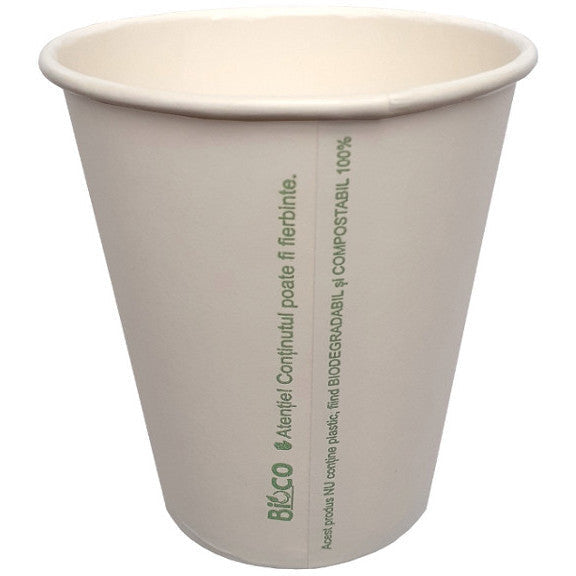Bioco Set pahare albe din carton, biodegradabile si compostabile 200ml, 20 bucati