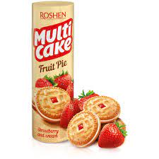 Biscuiti multicake cu crema si umplutura de capsuni, 195g