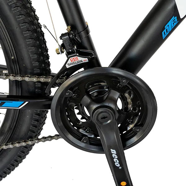 Bicicleta MTB-HT Carpat C2799A cu cadru din aluminiu, 27.5 inch, 21 viteze, schimbatoare Shimano, frane pe disc, negru/albastru