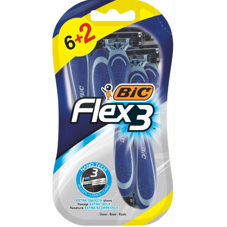 Aparat de Ras pentru barbati BIC Flex 3, 3 lame, pachet promo, 6+2 bucati