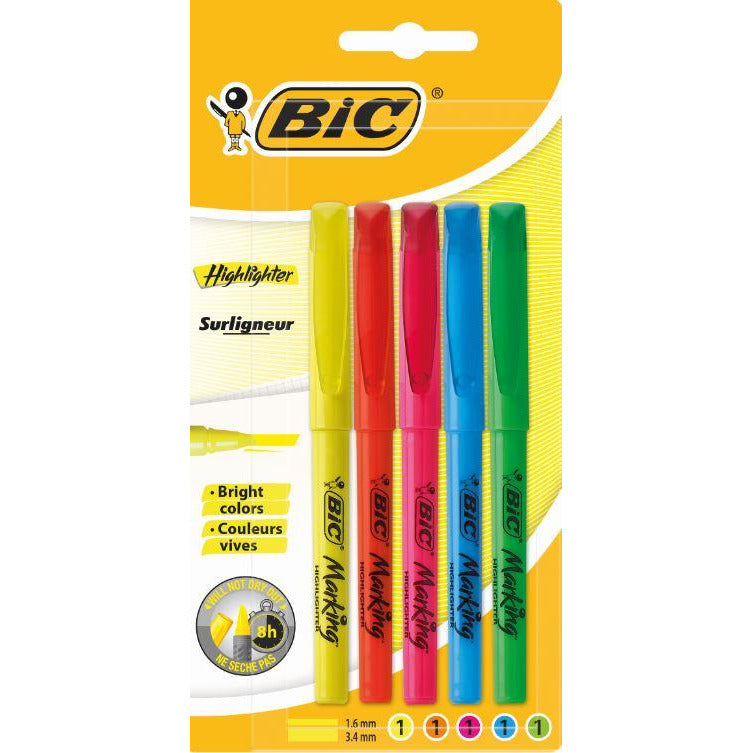 Evidentiatoare BIC Highlighter, varf tesit, diverse culori, 5 bucati