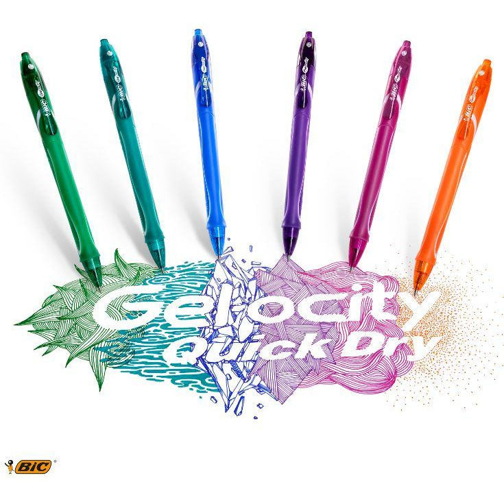 Pix cu gel BIC Gelocity Quick Dry, 0.7 mm, uscare rapida, diverse culori, 3 bucati