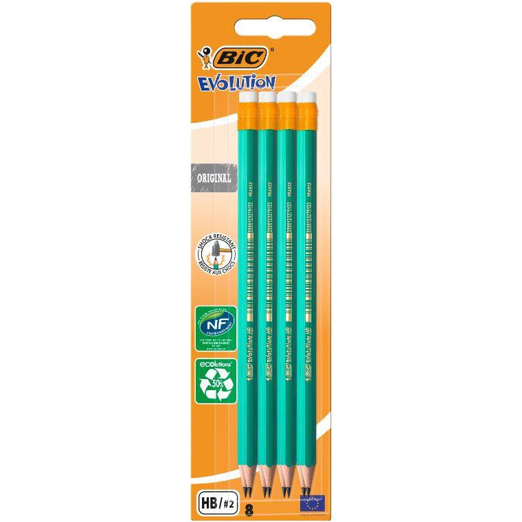 Creioane HB grafit BIC Evolution Original cu radiera, 4 bucati