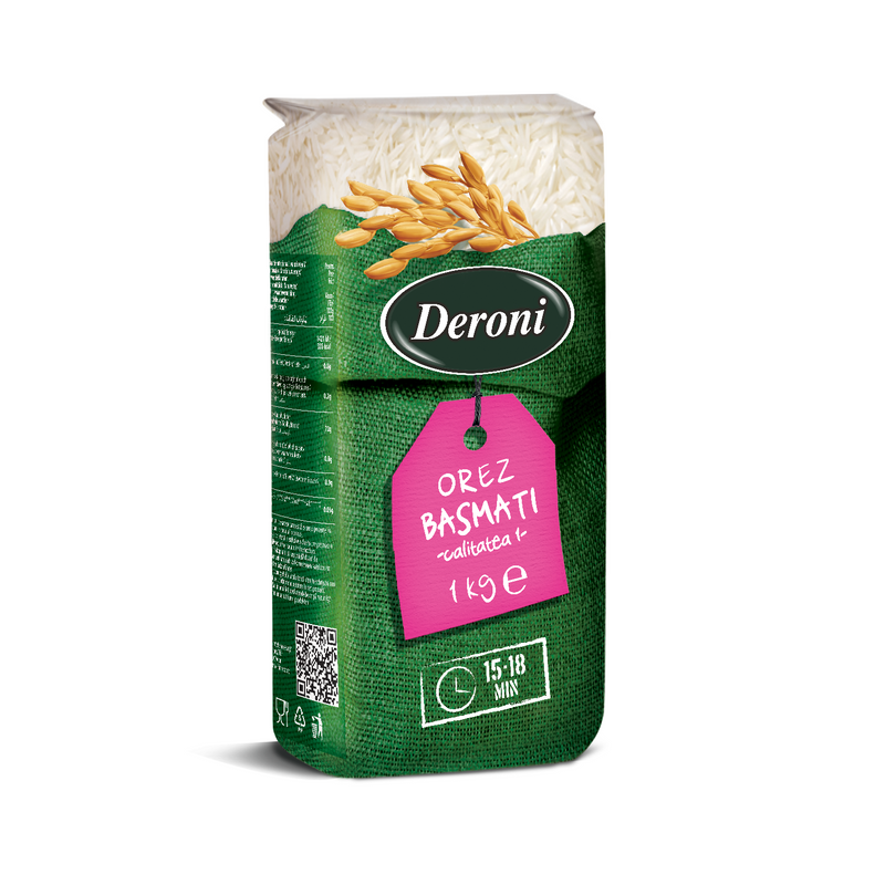 Deroni orez prefiert basmati cu bobul lung,  categoria B, calitatea I, 1kg