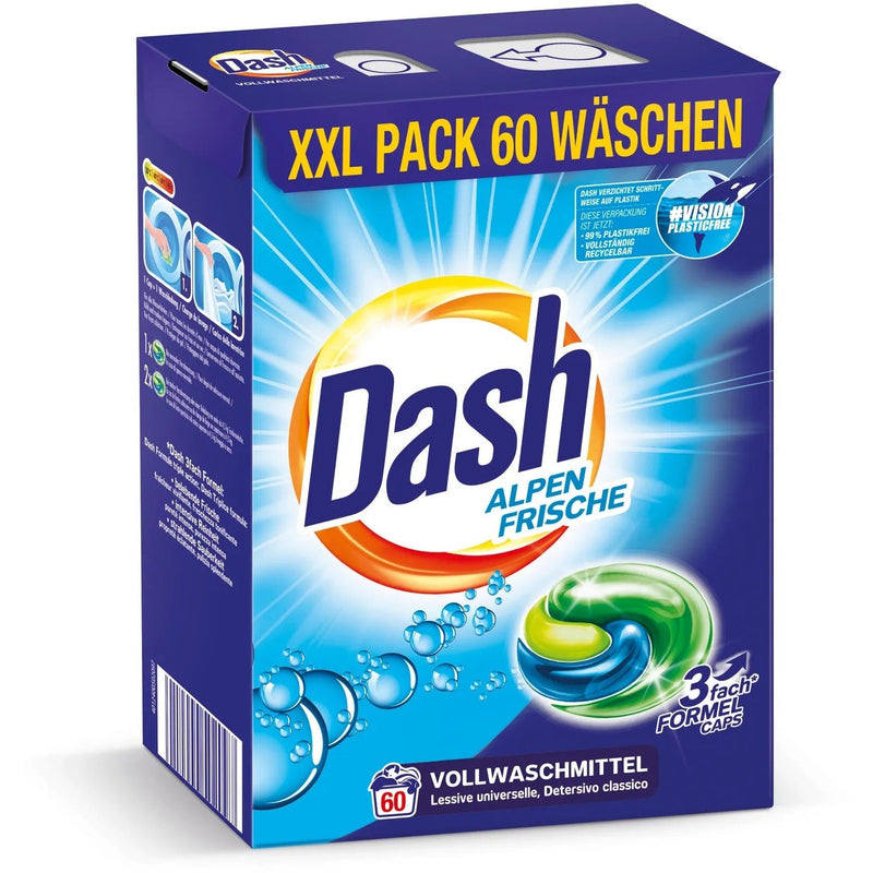 Detergent de rufe universal, capsule, Dash 3 in 1 Alpen Frische, 60 de spalari, (60 capsule X 26.5g) 1.59 kg