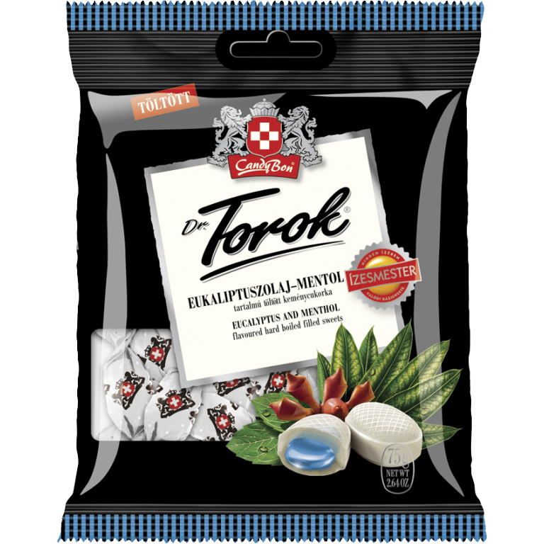 Dr. Torok Bomboane tari umplute, cu gust de eucalipt si mentol, 75g