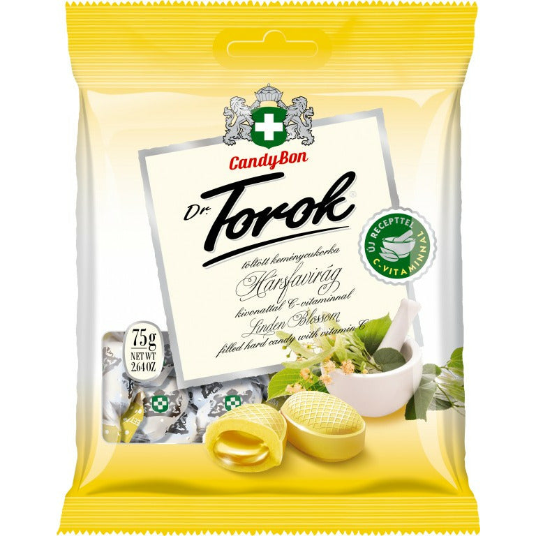 Dr. Torok Bomboane tari umplute, cu gust de flori de tei si vitamina C, 75g