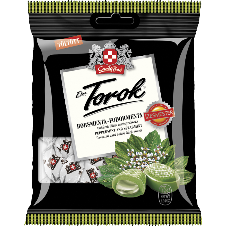 Dr. Torok Bomboane tari umplute, cu gust de peppermint si menta spicata 75g