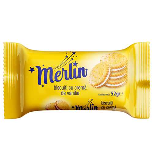 Merlin biscuiti cu crema de vanilie 52g