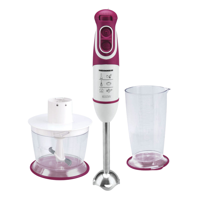 Blender vertical Heinner Charm, 600W, 5 viteze, functie Turbo, tel, tocator, Alb/Visiniu