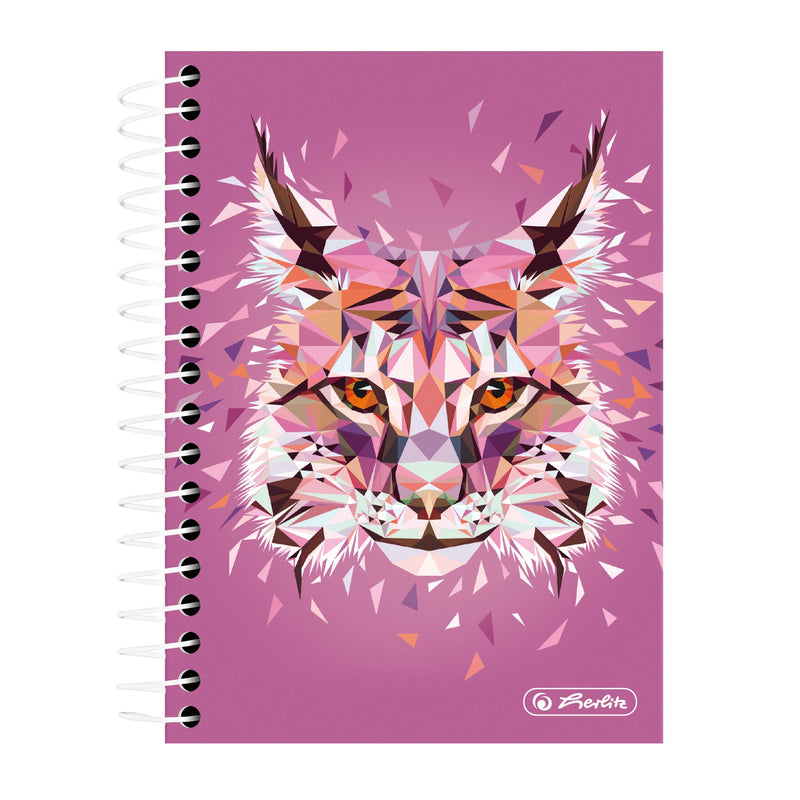 Herlitz Caiet 10x14 cm cu spirala, 200 file, patratele, motiv Wild Animals Lynx