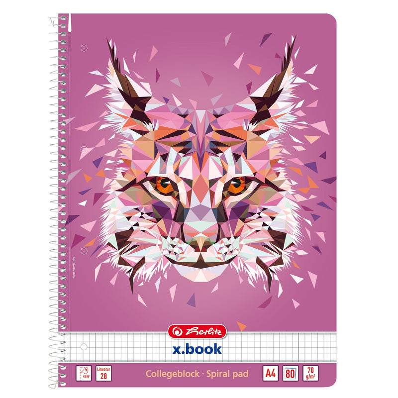 Herlitz Caiet A4 cu spirala, 80 file, patratele, motiv Wild Animals Lynx