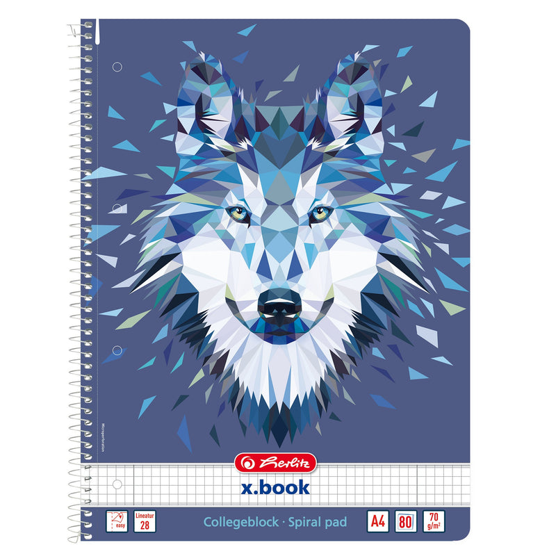 Herlitz Caiet A4 cu spirala, 80 file, patratele, motiv Wild Animals Wolf