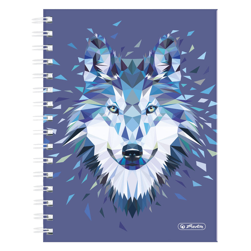 Herlitz Caiet A5 cu spirala, 100 file, patratele, motiv Wild Animals Wolf