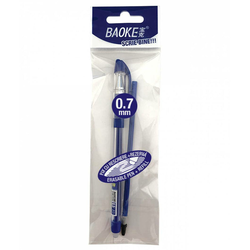 Pix gel Baoke Erasable 0.7mm + 1 rezerva Baoke, albastru