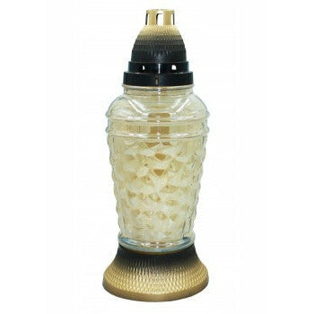 Candela din sticla cu efect oglinda si capac antic din plastic LA76UV, 300mm