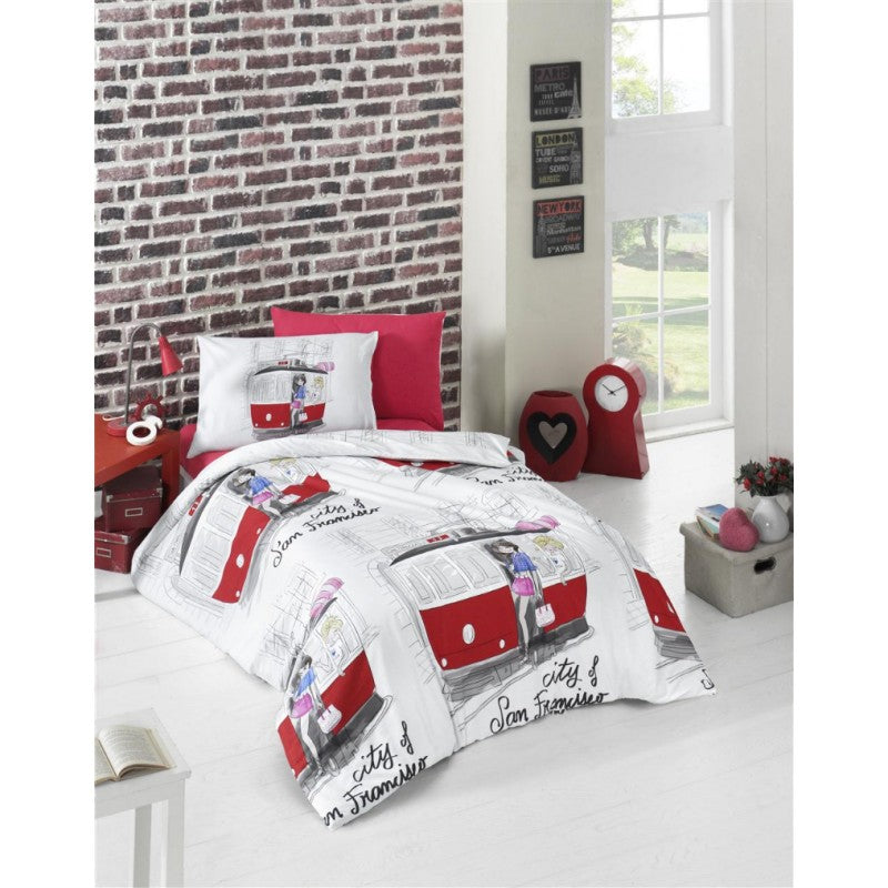 Lenjerie de pat din bumbac pentru adolescenti Mally Home San Francisco, 3 piese