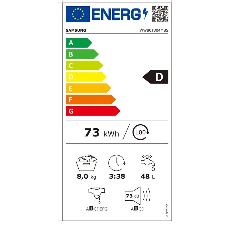 Masina de spalat rufe Slim Samsung WW80T304MBS/LE, 8 kg, 1400 RPM, Motor Digital Inverter, Clasa D, argintiu