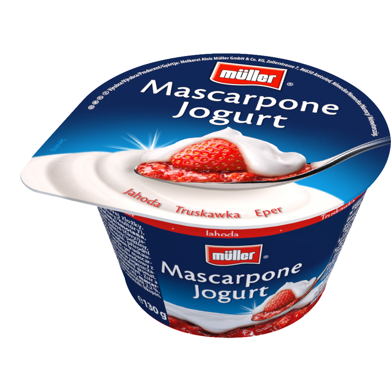 Muller iaurt cu mascarpone si dulceata de capsuni 130g