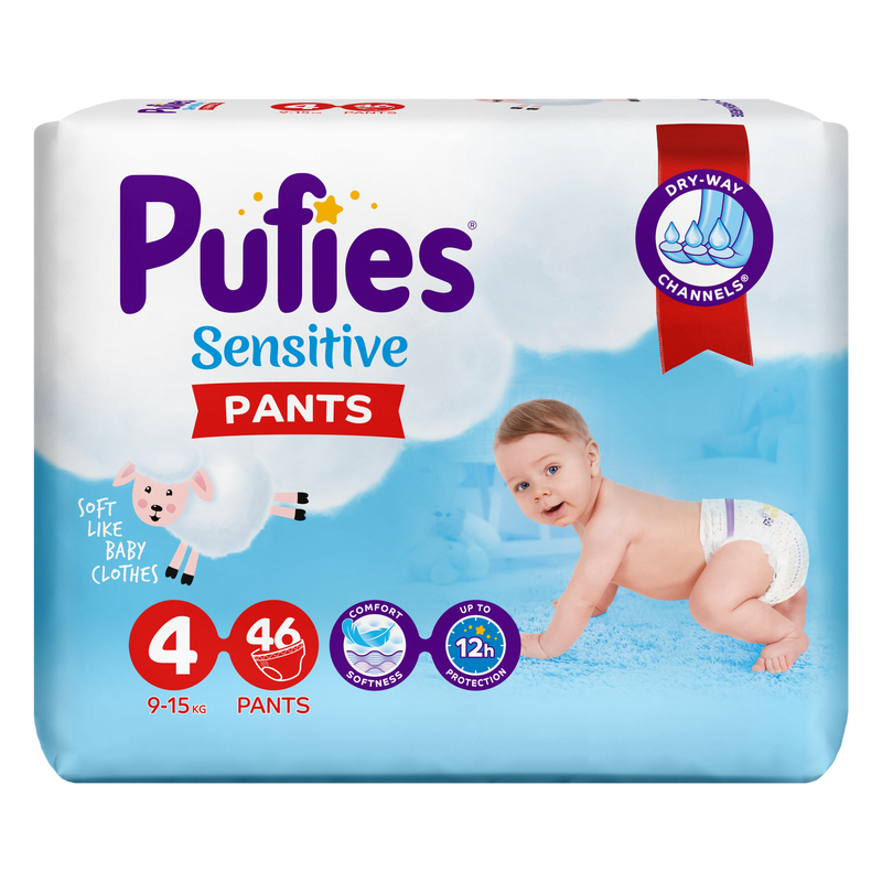 Scutece Chilotel Pufies Pants Sensitive Maxi 4, 9-15 Kg, 46 Buc
