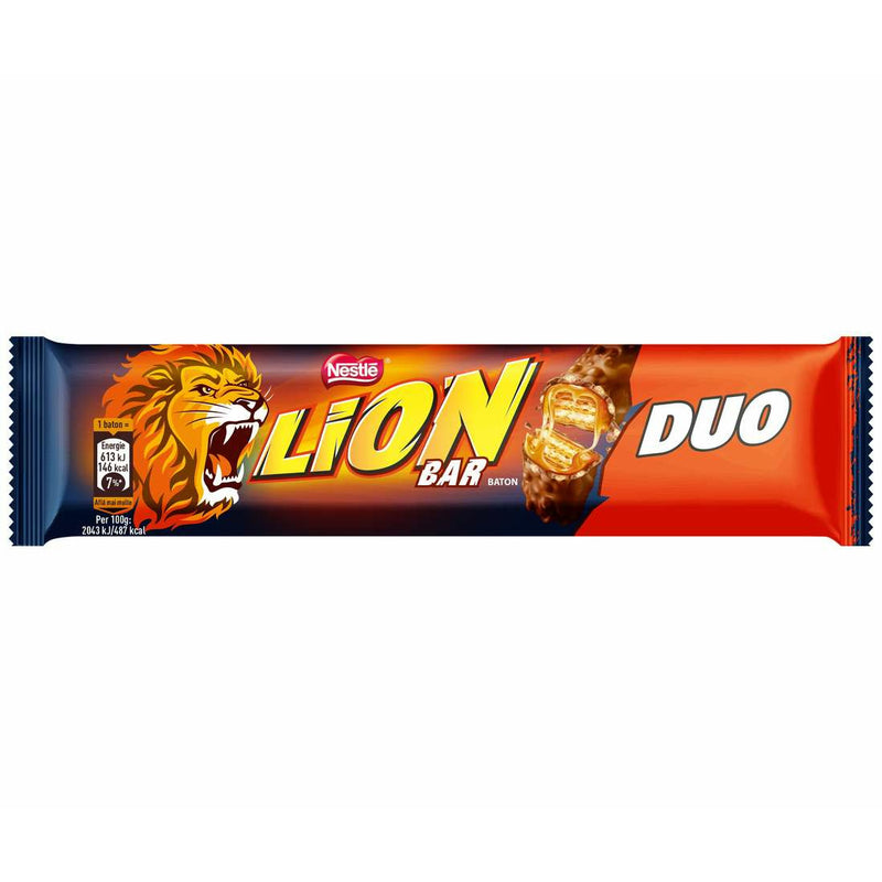 Nestle Lion Duo baton de ciocolata cu napolitana si umplutura de caramel 60g