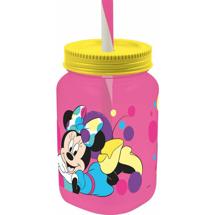 Pahar tip borca din plastic cu pai Minnie Disney, 500ml