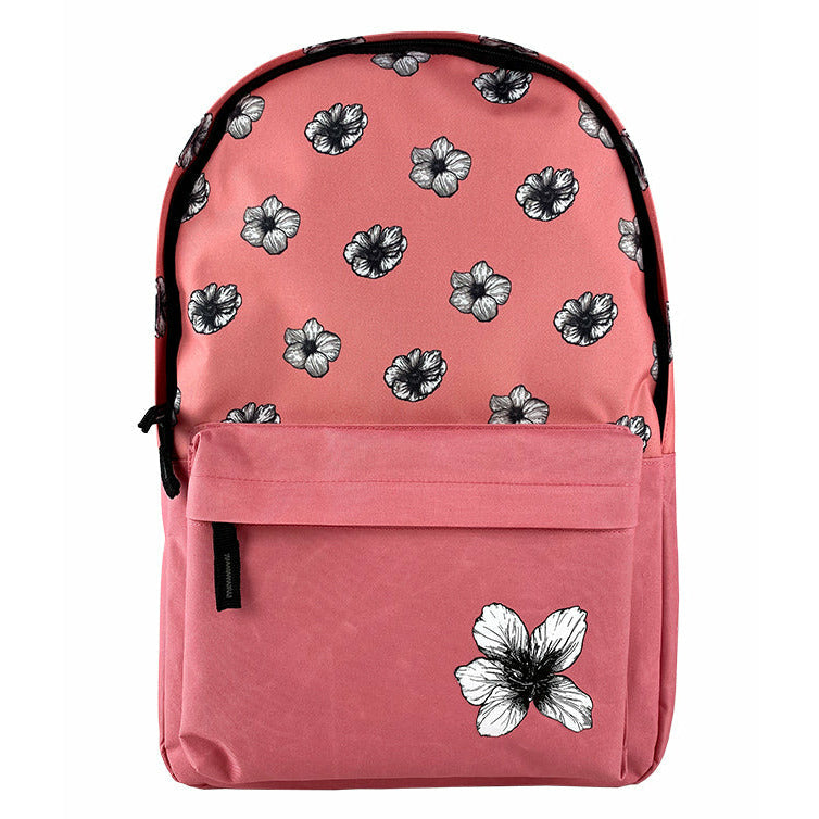 Pigna Ghiozdan Simply Teens cu 1 compartiment cu buzunar, model Flori, roz, 42x30x14 cm